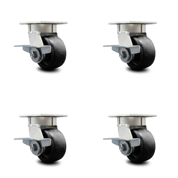 4 Inch Kingpinless Glass Filled Nylon Wheel Swivel Caster Set with Brakes SCC